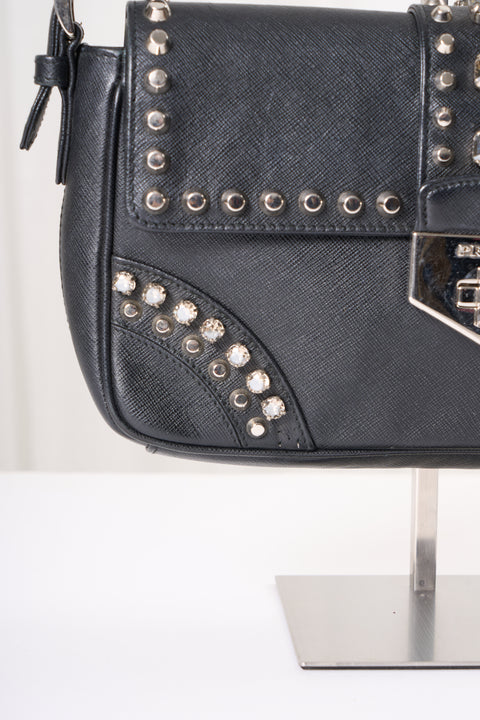 Prada Black Leather Studs Shoulder Bag