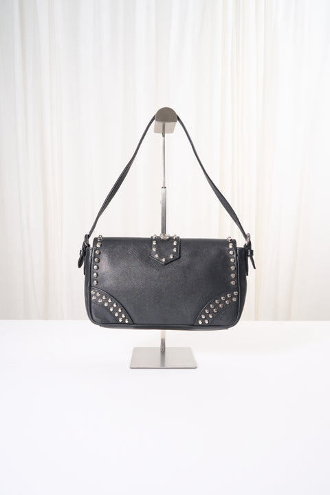 Prada Black Leather Studs Shoulder Bag