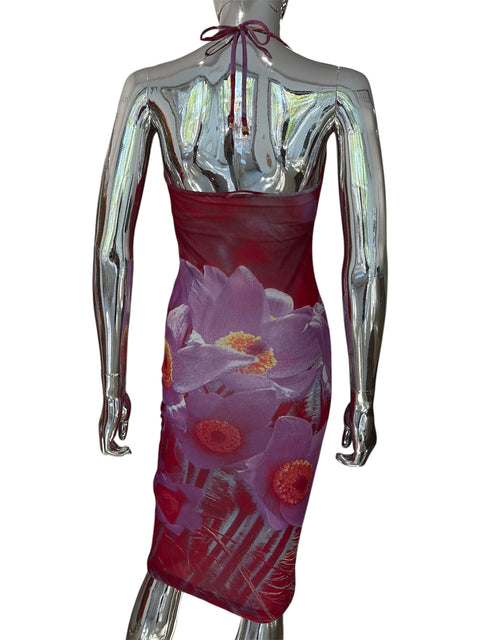 Roberto Cavalli Spring 2000 Red And Purple Floral Dress