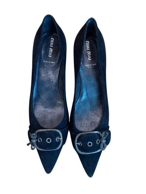 Miu Miu Black With Grey Belt Heels