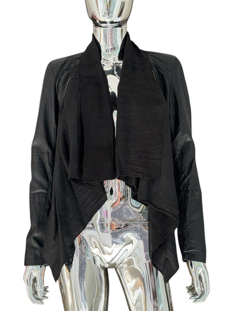 Vintage Black Leather Big Collar Jacket