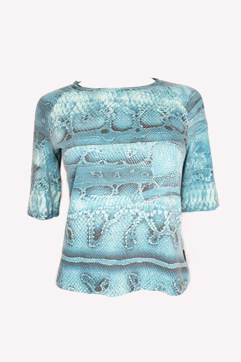 JustCavalli Blue Snake Print T-shirt