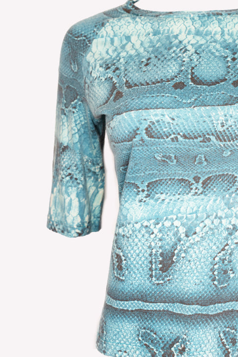 JustCavalli Blue Snake Print T-shirt