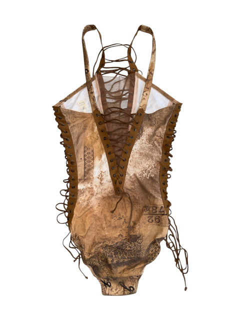Nicole Olivier Brown Lace-Up Swimsuit
