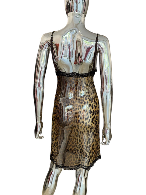 Moschino Lingerie Leopard Print & Black Lace Slip Dress