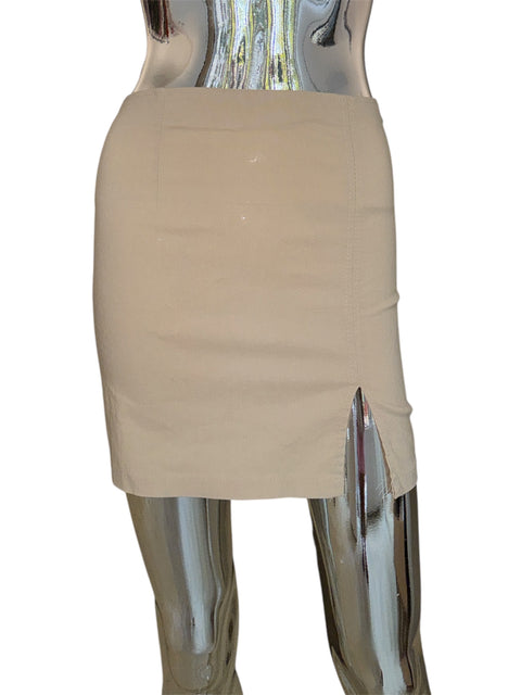 Vintage Beige High-Waisted Skirt With Slit