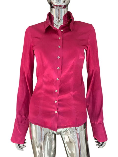 Sexy Woman Pink Satin Effect Shirt