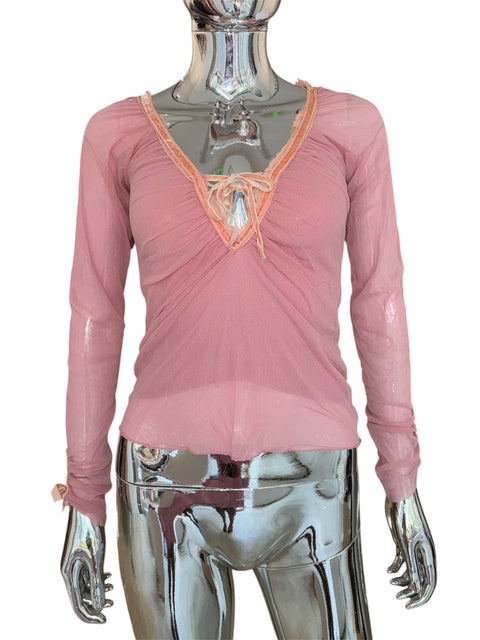 Vintage Pale Pink Tulle Longsleeve With Velvet Details