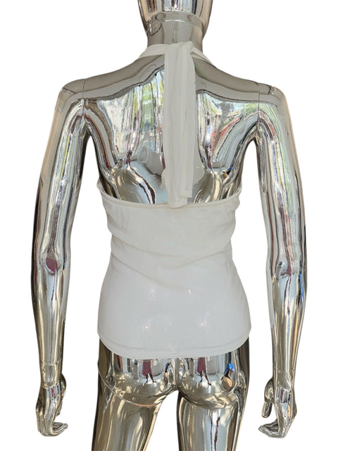 Vintage White Embroidered Mesh Halter Top