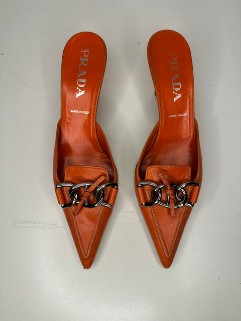 Prada Orange Mules