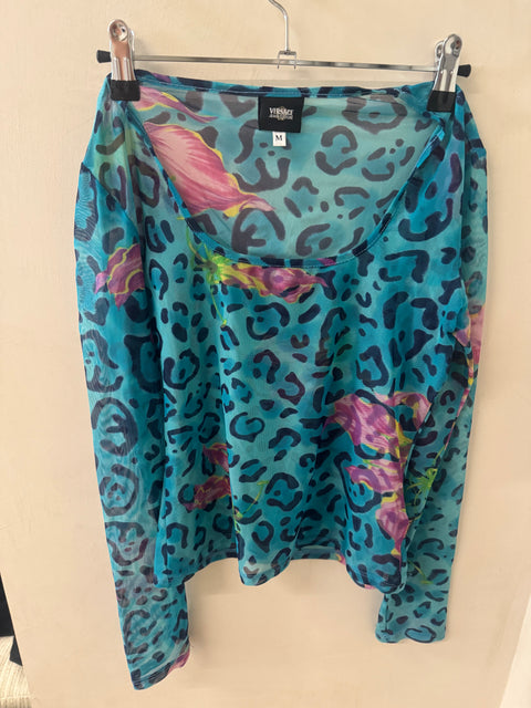 Versace Blue Cheetah Mesh Top