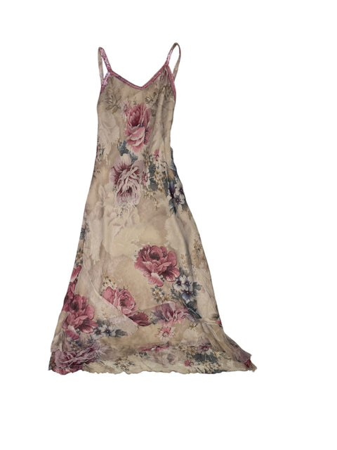 Derhy Long  Silk Chiffon Flowers Dress