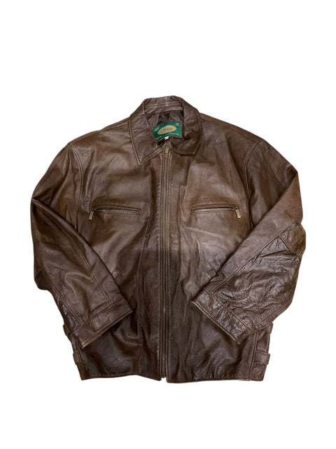 Skin Brown Leather Bomber Jacket
