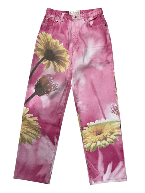 Roberto Cavalli Pink Yellow Flower Pant