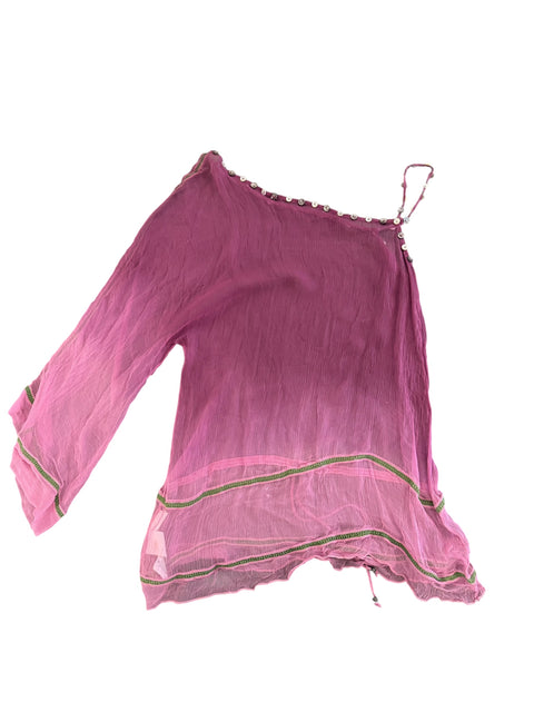 Pink Mesh Asymetric Silk Top