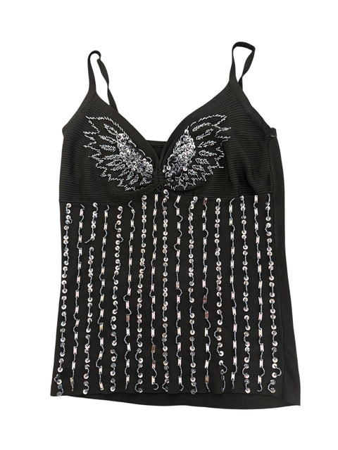 Black Beaded and Rhinestone-Embroidered Top