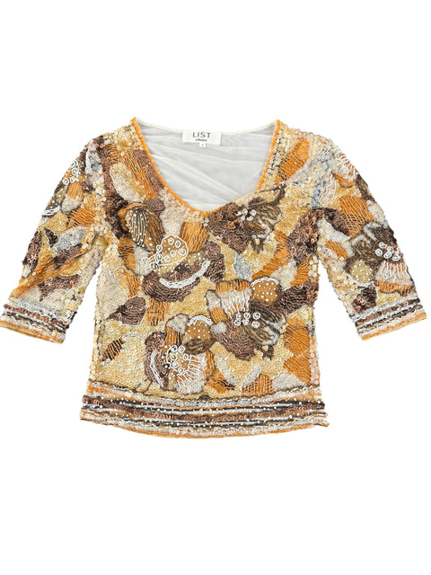 List Embroidered Beads and Rhinestones Top