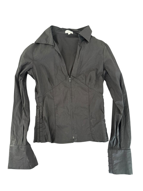 Black Fitted Zip Up Shirt