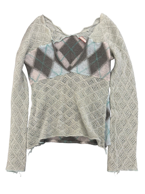 Met Grey Knit V Collar Pullover