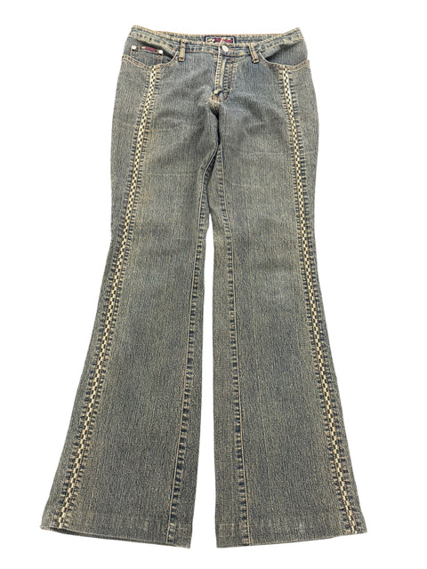 Wawang Blue Faded Tiles Line Detail Jean