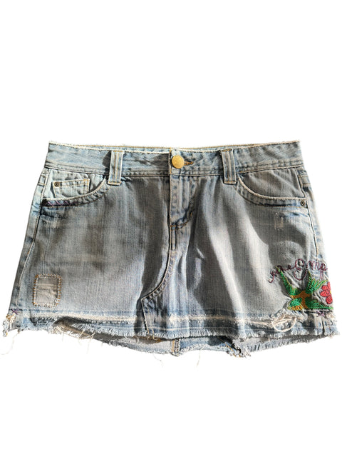 Empyre Blue Flowers Embroidered Mini Skirt