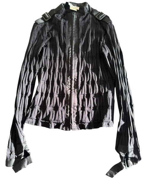 Nara Camicie Black Texture Zip Top