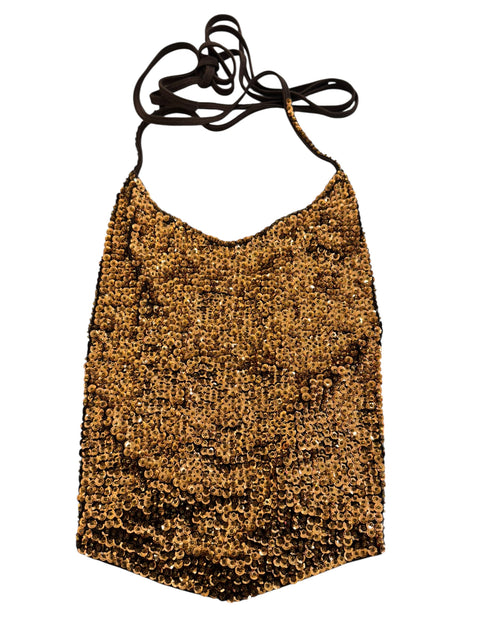 Guty Brown Full Rhinestone Backless Top
