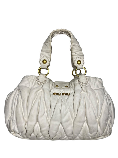 Miu Miu Matelasse Gold White Leather Hand Bag