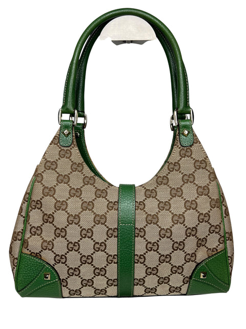 Gucci Jackie GG Beige Green Canvas Shoulder Bag