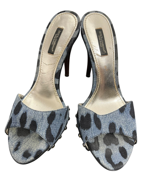 Dolce & Gabbana Blue Leo Print Denim Heels
