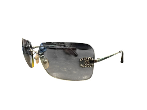 Chanel Blue Rhinestone Logo Sunglasses