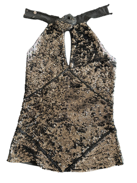 List Brown Sequin Backless Top