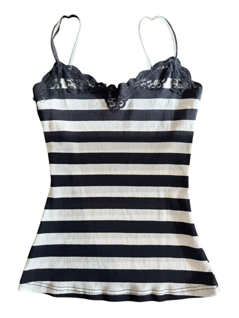Promod Black/White Stripes Mesh Tank Top