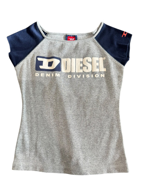 Diesel Grey Navy Blue Sleeve Top