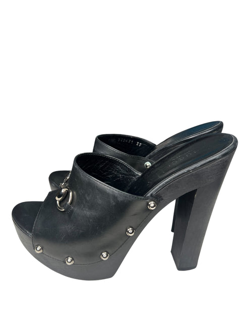 Gucci Black Leather Horse Bit Mules