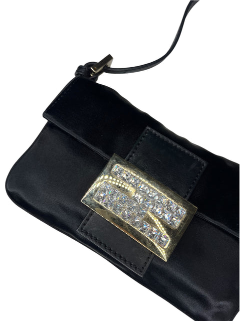 Fendi Mini Baguette Black Satin Bag