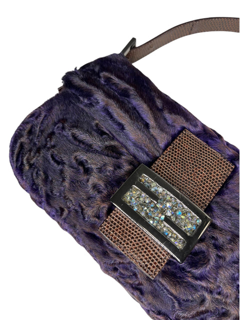 Fendi Baguette Purple Fur & Crystals
