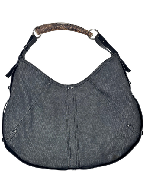 Sac hobo Saint Laurent Mombassa en denim gris avec anse en corne authentique, collection CHEZ SNOW BUNNY