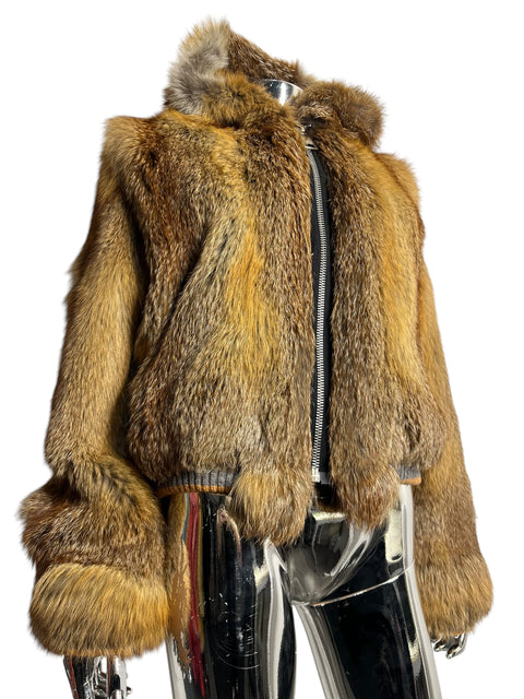 Vintage Camel Zip Hood Rabbit Fur