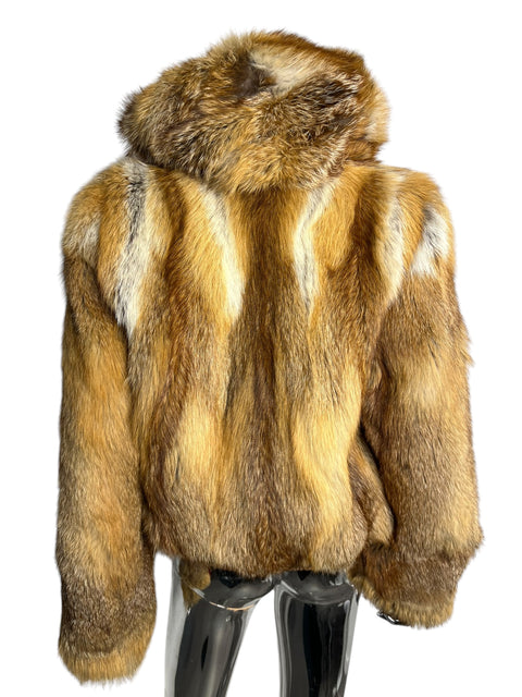 Vintage Camel Zip Hood Rabbit Fur