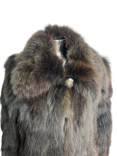 Vintage Dark Brown Button Long Fox Fur