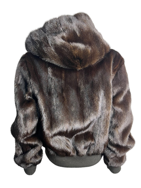 Vintage Dark Brown Hood Bombers Mink Fur