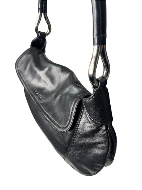 Prada Black Leather Silver Shoulder Bag