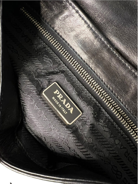 Prada Black Leather Silver Shoulder Bag