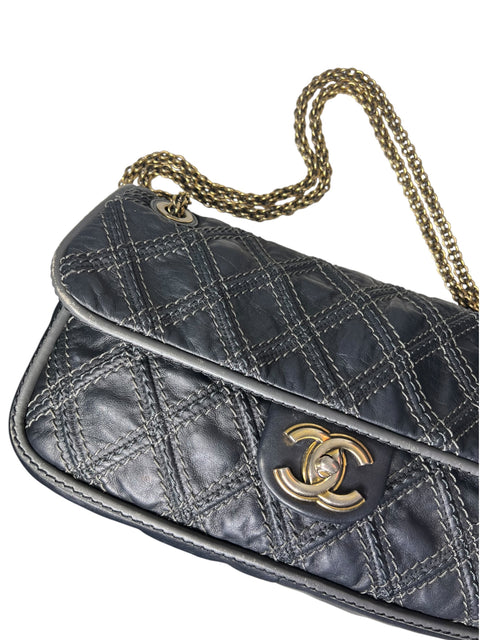 Chanel Wild Stitch Godl Chain Black Leather Shoulder Bag
