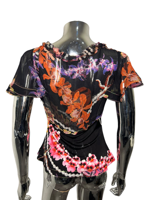Just Cavalli Black Floral Print Silk Shirt