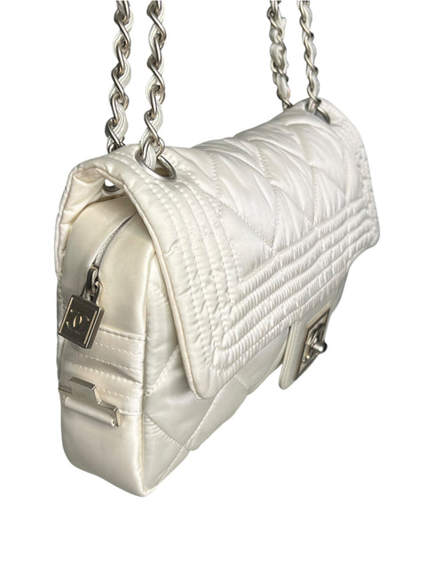Chanel Classic Timeless White Satin Nylon Matelasse 2005/06 Bag