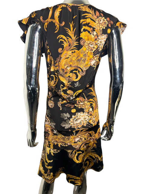 Just Cavalli Black Gold Print Dress