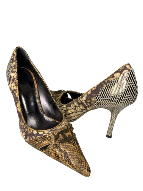 Roberto Cavalli Brown Snake Print Shoes