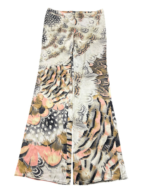 Roberto Cavalli Ecru Pink Print Silk Pant